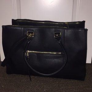 Merona Black Leather Handbag with Crossbody Strap